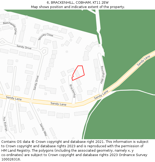 6, BRACKENHILL, COBHAM, KT11 2EW: Location map and indicative extent of plot