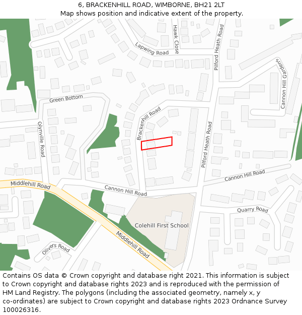 6, BRACKENHILL ROAD, WIMBORNE, BH21 2LT: Location map and indicative extent of plot