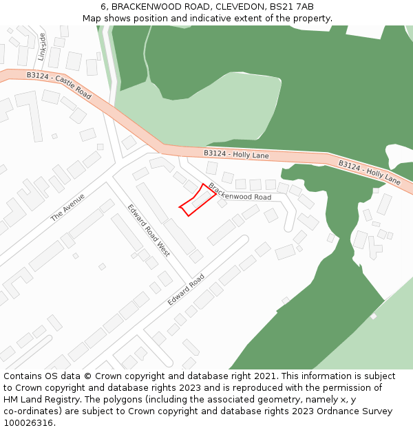 6, BRACKENWOOD ROAD, CLEVEDON, BS21 7AB: Location map and indicative extent of plot