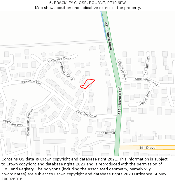 6, BRACKLEY CLOSE, BOURNE, PE10 9PW: Location map and indicative extent of plot