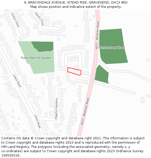 6, BRACONDALE AVENUE, ISTEAD RISE, GRAVESEND, DA13 9ED: Location map and indicative extent of plot