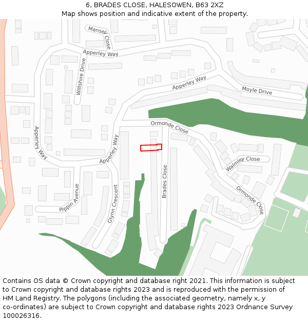 6, BRADES CLOSE, HALESOWEN, B63 2XZ: Location map and indicative extent of plot