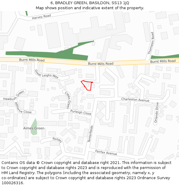 6, BRADLEY GREEN, BASILDON, SS13 1JQ: Location map and indicative extent of plot