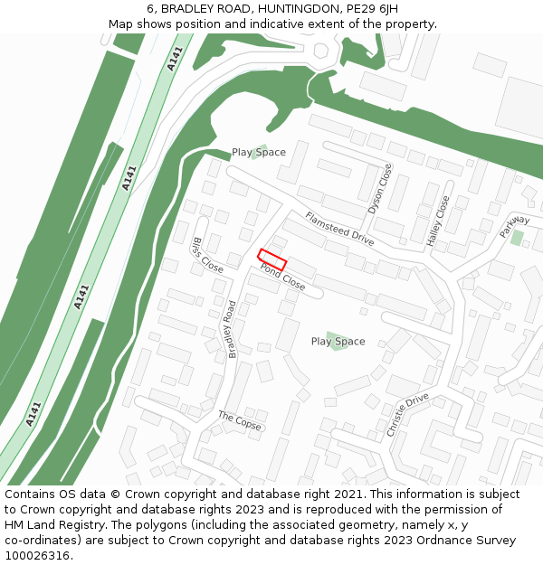 6, BRADLEY ROAD, HUNTINGDON, PE29 6JH: Location map and indicative extent of plot