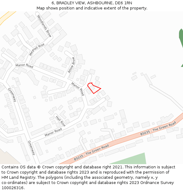 6, BRADLEY VIEW, ASHBOURNE, DE6 1RN: Location map and indicative extent of plot