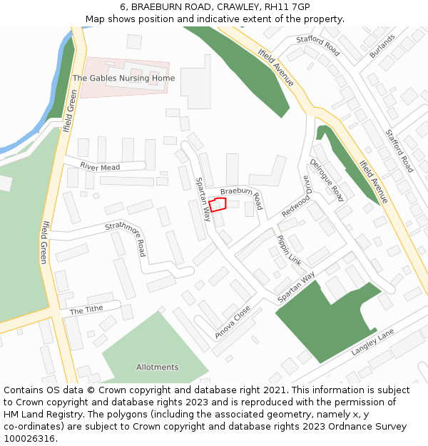 6, BRAEBURN ROAD, CRAWLEY, RH11 7GP: Location map and indicative extent of plot