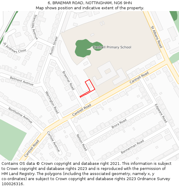 6, BRAEMAR ROAD, NOTTINGHAM, NG6 9HN: Location map and indicative extent of plot
