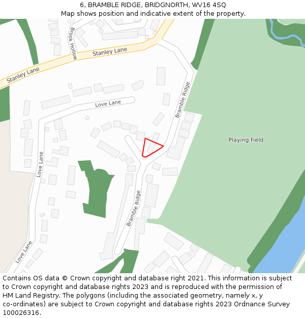 6, BRAMBLE RIDGE, BRIDGNORTH, WV16 4SQ: Location map and indicative extent of plot