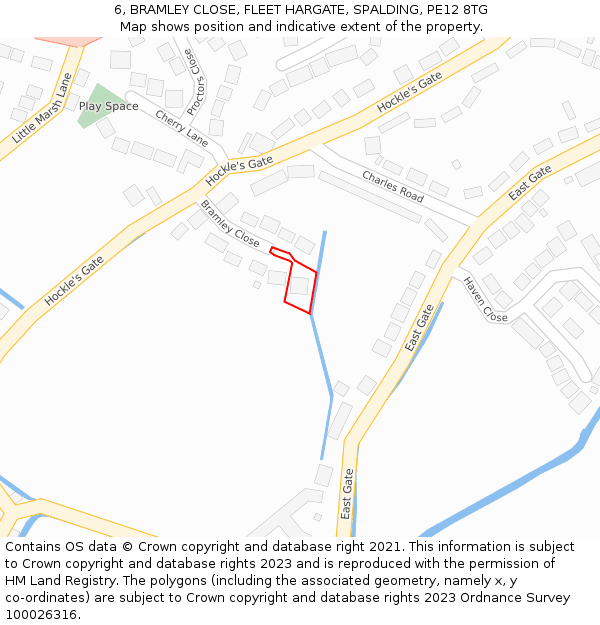 6, BRAMLEY CLOSE, FLEET HARGATE, SPALDING, PE12 8TG: Location map and indicative extent of plot