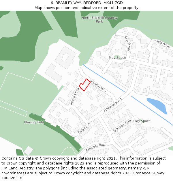 6, BRAMLEY WAY, BEDFORD, MK41 7GD: Location map and indicative extent of plot