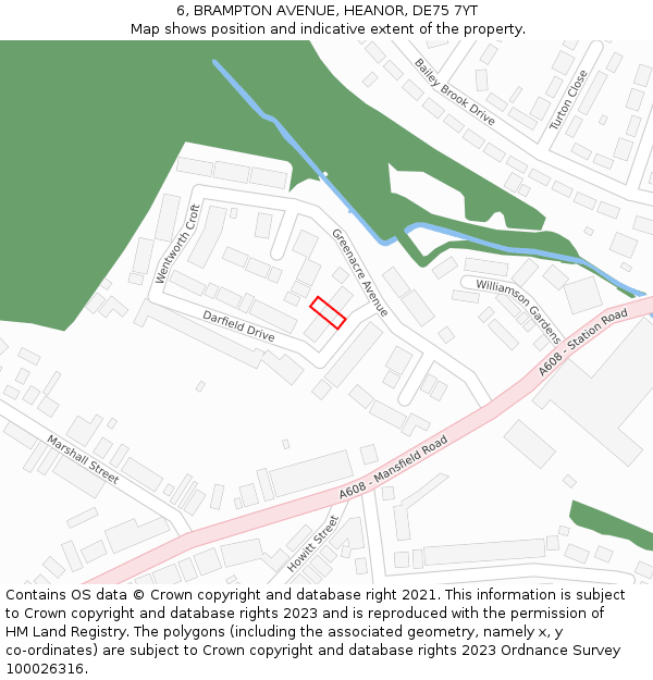 6, BRAMPTON AVENUE, HEANOR, DE75 7YT: Location map and indicative extent of plot