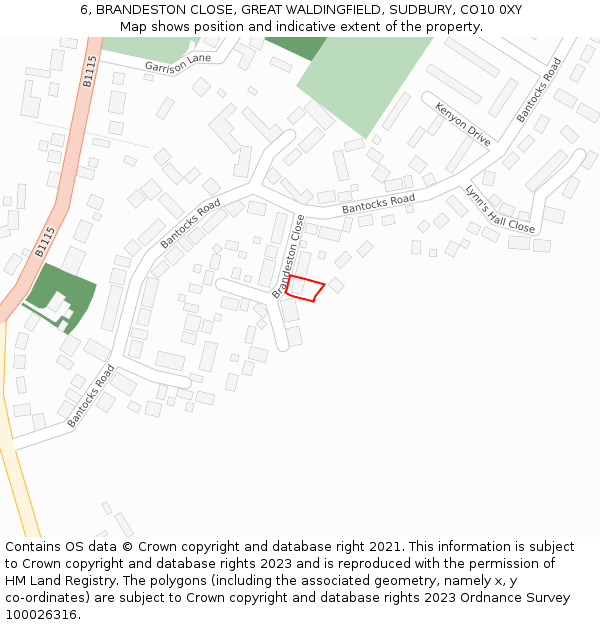 6, BRANDESTON CLOSE, GREAT WALDINGFIELD, SUDBURY, CO10 0XY: Location map and indicative extent of plot