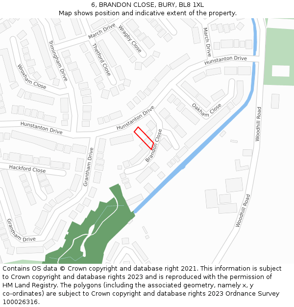 6, BRANDON CLOSE, BURY, BL8 1XL: Location map and indicative extent of plot