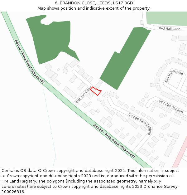 6, BRANDON CLOSE, LEEDS, LS17 8GD: Location map and indicative extent of plot