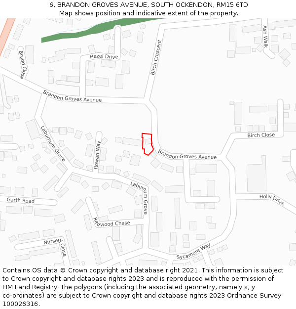 6, BRANDON GROVES AVENUE, SOUTH OCKENDON, RM15 6TD: Location map and indicative extent of plot