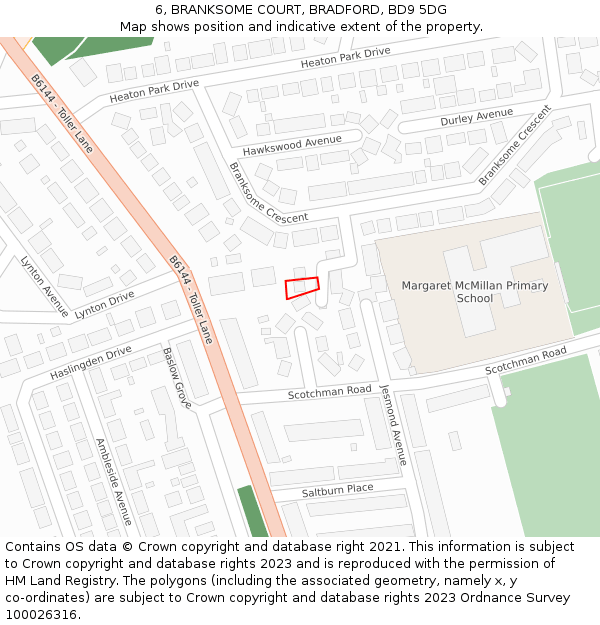 6, BRANKSOME COURT, BRADFORD, BD9 5DG: Location map and indicative extent of plot