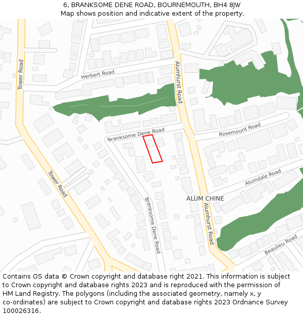 6, BRANKSOME DENE ROAD, BOURNEMOUTH, BH4 8JW: Location map and indicative extent of plot