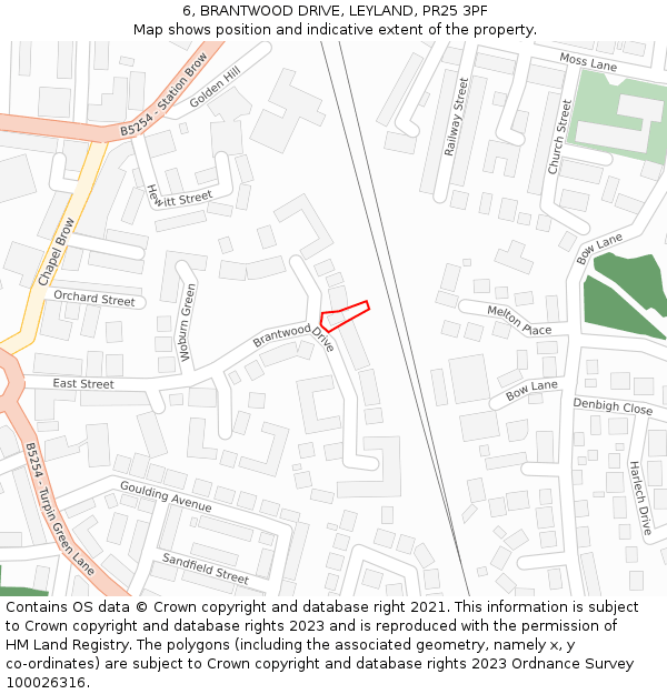 6, BRANTWOOD DRIVE, LEYLAND, PR25 3PF: Location map and indicative extent of plot