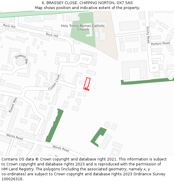 6, BRASSEY CLOSE, CHIPPING NORTON, OX7 5AS: Location map and indicative extent of plot