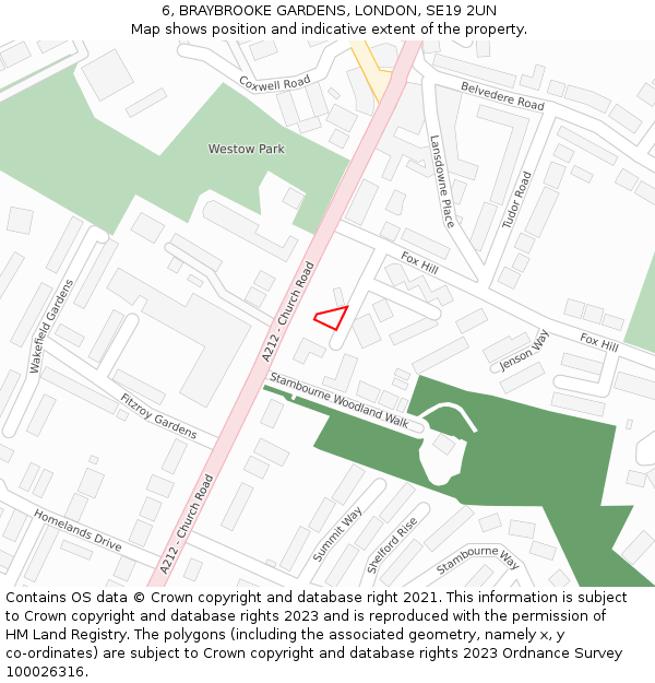 6, BRAYBROOKE GARDENS, LONDON, SE19 2UN: Location map and indicative extent of plot