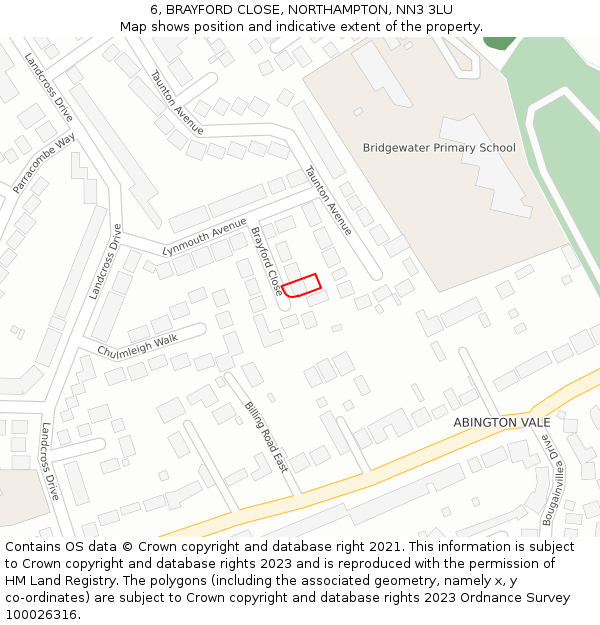 6, BRAYFORD CLOSE, NORTHAMPTON, NN3 3LU: Location map and indicative extent of plot