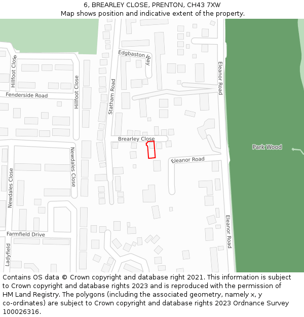 6, BREARLEY CLOSE, PRENTON, CH43 7XW: Location map and indicative extent of plot