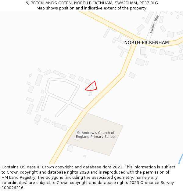 6, BRECKLANDS GREEN, NORTH PICKENHAM, SWAFFHAM, PE37 8LG: Location map and indicative extent of plot