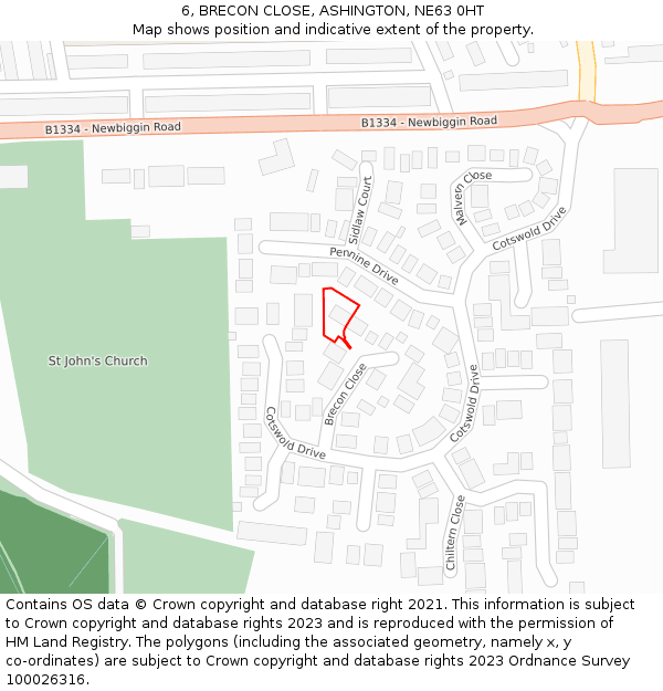 6, BRECON CLOSE, ASHINGTON, NE63 0HT: Location map and indicative extent of plot