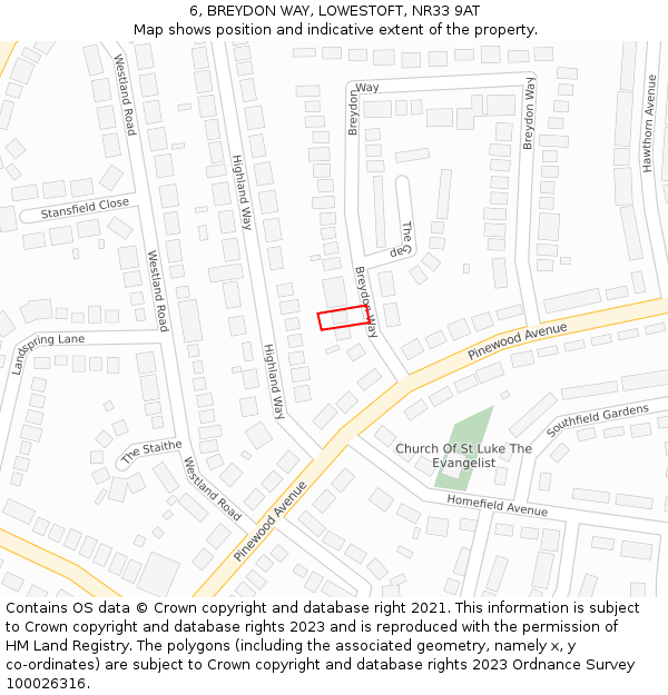 6, BREYDON WAY, LOWESTOFT, NR33 9AT: Location map and indicative extent of plot