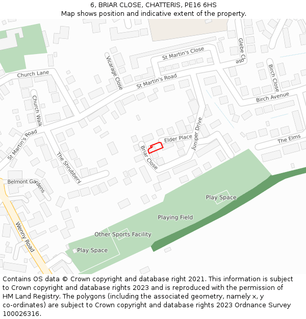 6, BRIAR CLOSE, CHATTERIS, PE16 6HS: Location map and indicative extent of plot