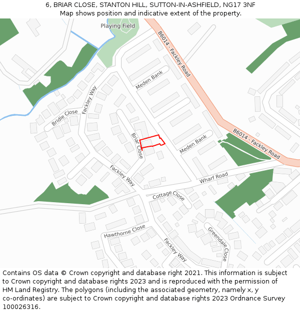 6, BRIAR CLOSE, STANTON HILL, SUTTON-IN-ASHFIELD, NG17 3NF: Location map and indicative extent of plot