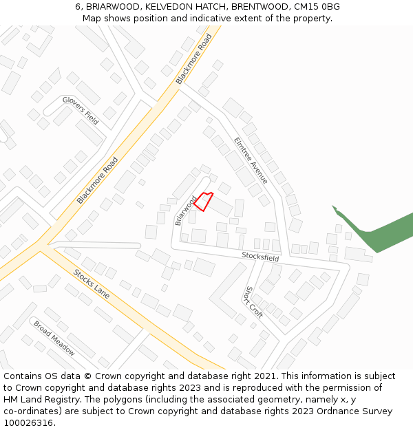 6, BRIARWOOD, KELVEDON HATCH, BRENTWOOD, CM15 0BG: Location map and indicative extent of plot