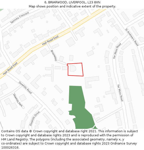 6, BRIARWOOD, LIVERPOOL, L23 8XN: Location map and indicative extent of plot
