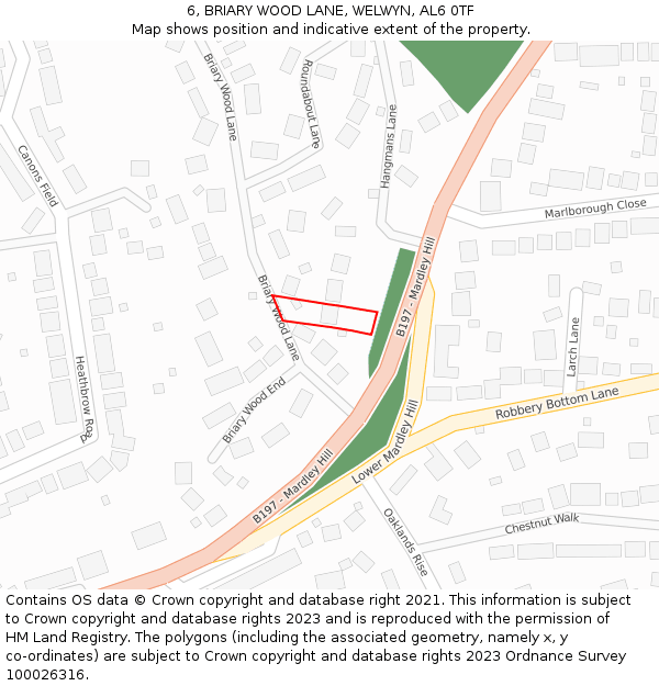 6, BRIARY WOOD LANE, WELWYN, AL6 0TF: Location map and indicative extent of plot