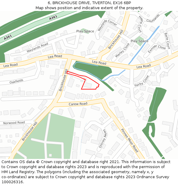 6, BRICKHOUSE DRIVE, TIVERTON, EX16 6BP: Location map and indicative extent of plot