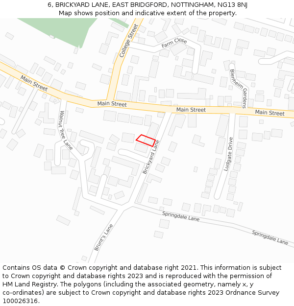 6, BRICKYARD LANE, EAST BRIDGFORD, NOTTINGHAM, NG13 8NJ: Location map and indicative extent of plot