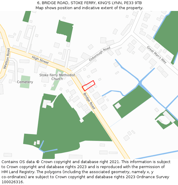 6, BRIDGE ROAD, STOKE FERRY, KING'S LYNN, PE33 9TB: Location map and indicative extent of plot
