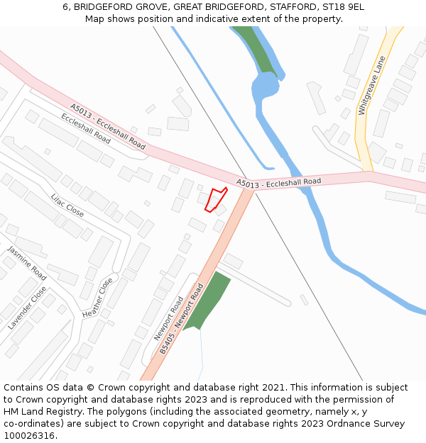 6, BRIDGEFORD GROVE, GREAT BRIDGEFORD, STAFFORD, ST18 9EL: Location map and indicative extent of plot