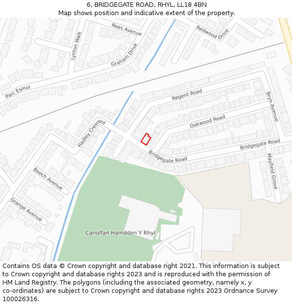 6, BRIDGEGATE ROAD, RHYL, LL18 4BN: Location map and indicative extent of plot