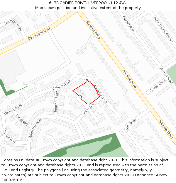 6, BRIGADIER DRIVE, LIVERPOOL, L12 4WU: Location map and indicative extent of plot