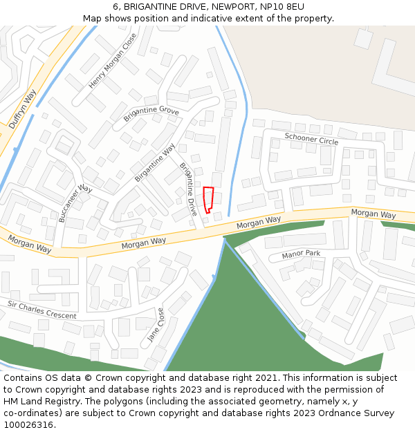 6, BRIGANTINE DRIVE, NEWPORT, NP10 8EU: Location map and indicative extent of plot