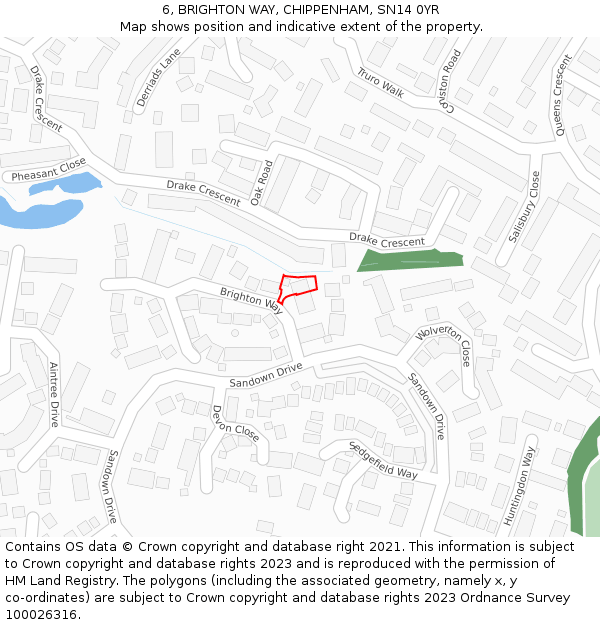 6, BRIGHTON WAY, CHIPPENHAM, SN14 0YR: Location map and indicative extent of plot