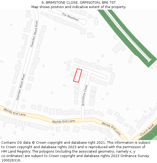 6, BRIMSTONE CLOSE, ORPINGTON, BR6 7ST: Location map and indicative extent of plot