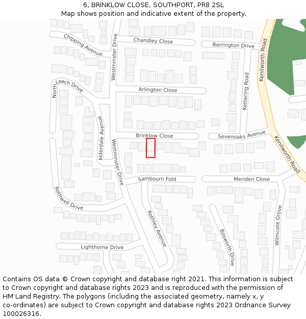 6, BRINKLOW CLOSE, SOUTHPORT, PR8 2SL: Location map and indicative extent of plot