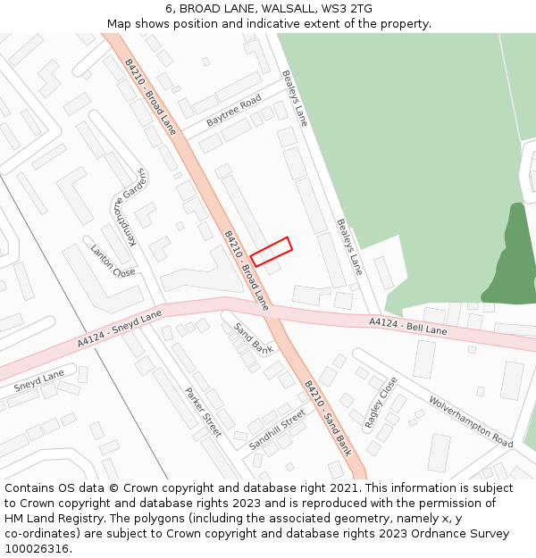 6, BROAD LANE, WALSALL, WS3 2TG: Location map and indicative extent of plot