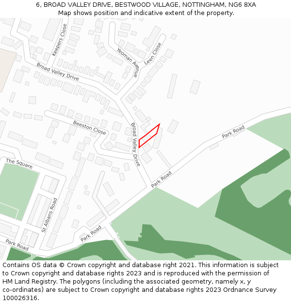 6, BROAD VALLEY DRIVE, BESTWOOD VILLAGE, NOTTINGHAM, NG6 8XA: Location map and indicative extent of plot
