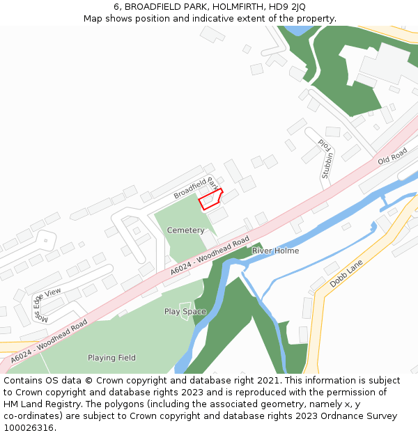 6, BROADFIELD PARK, HOLMFIRTH, HD9 2JQ: Location map and indicative extent of plot