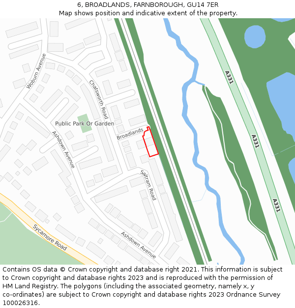 6, BROADLANDS, FARNBOROUGH, GU14 7ER: Location map and indicative extent of plot