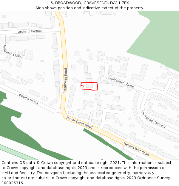 6, BROADWOOD, GRAVESEND, DA11 7RX: Location map and indicative extent of plot