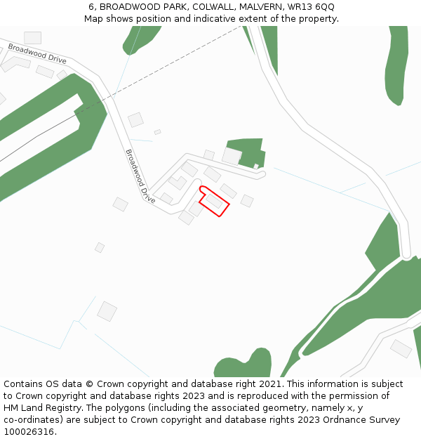 6, BROADWOOD PARK, COLWALL, MALVERN, WR13 6QQ: Location map and indicative extent of plot